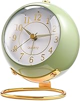 Tetino Retro Analog Alarm Clock - Silent Non-Ticking, Night Light Backlight, Cute Small Desk Clock for Bedroom, Kids, Travel (Green)