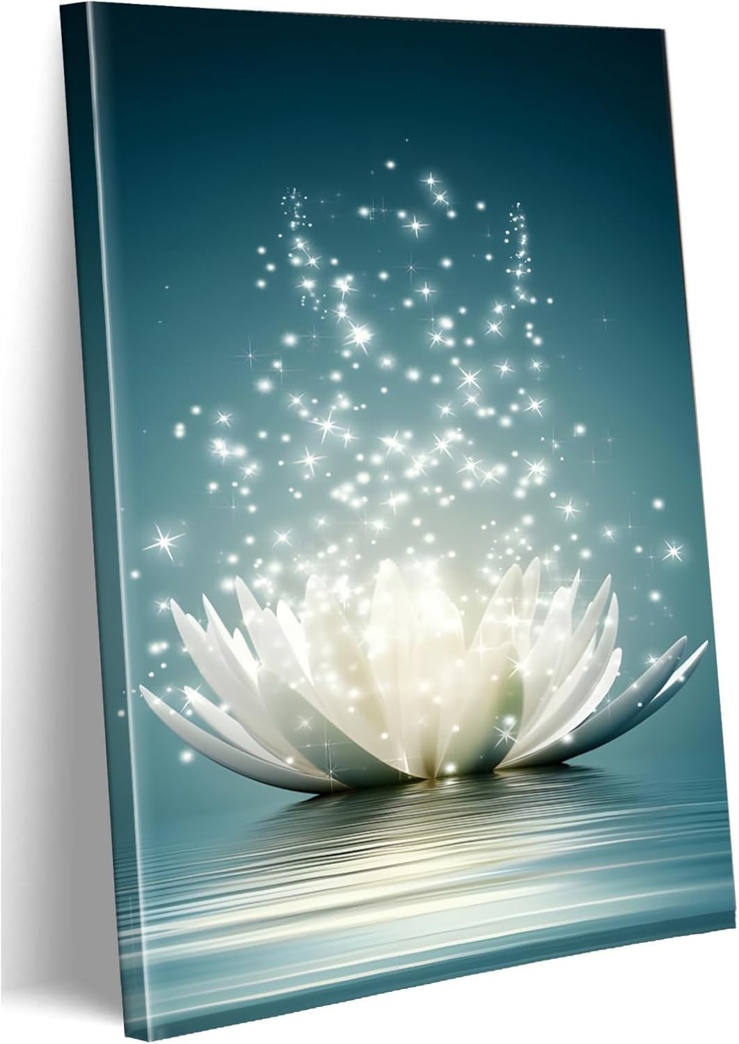 White Lotus Flower Wall Art Decor Zen Picture Frames Teal Wall Decor Painting Lotus Flower Bloom in Water Canvas Wall Art Print Suitable for Yoga Spa Room Bathroom Study Home Decoration 16x24 inch lotus flower wall art-1 24"L x 16"W