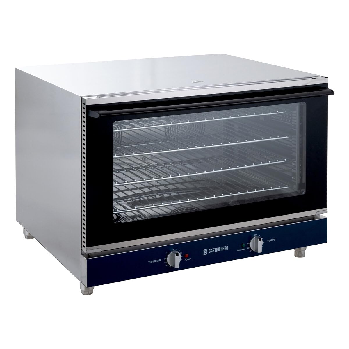 GastroHero Heißluftofen, 4 Böden, 400 V, Edelstahl HLOE411 | 110 L, Temperaturbereich +70 °C bis +250 °C, Timer 0-120 Minuten, 4 Gitter für EN 600 x 400 oder GN 1/1 Behälter