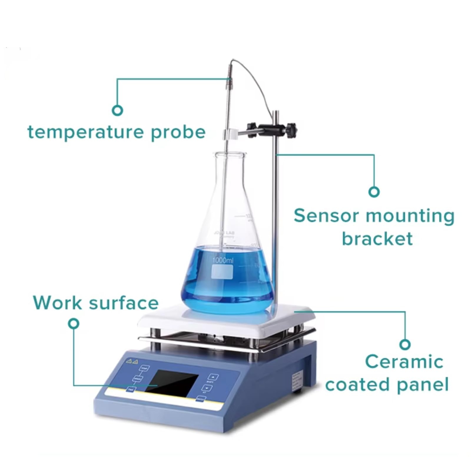 Mezclador magnético de laboratorio con placa caliente, pantalla LED y sensor de temperatura para un calentamiento y agitación precisos