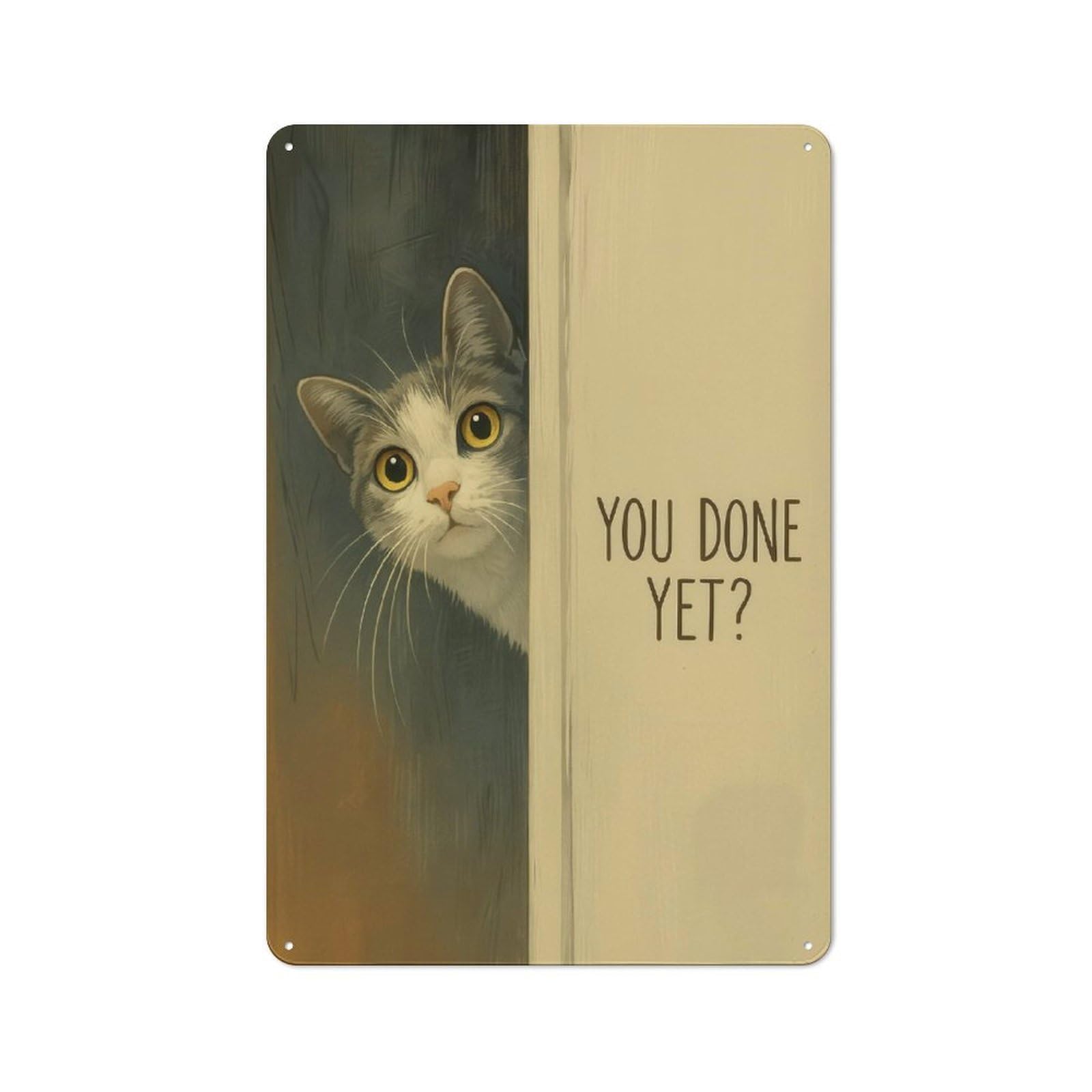 Junmoney Style-18 Rustic Metal Wall Sign 30X20cm Featuring Curious Cat Peeking Bathroom For Garage Wall, Tin Sign Wall Decor For Garages And Workshops