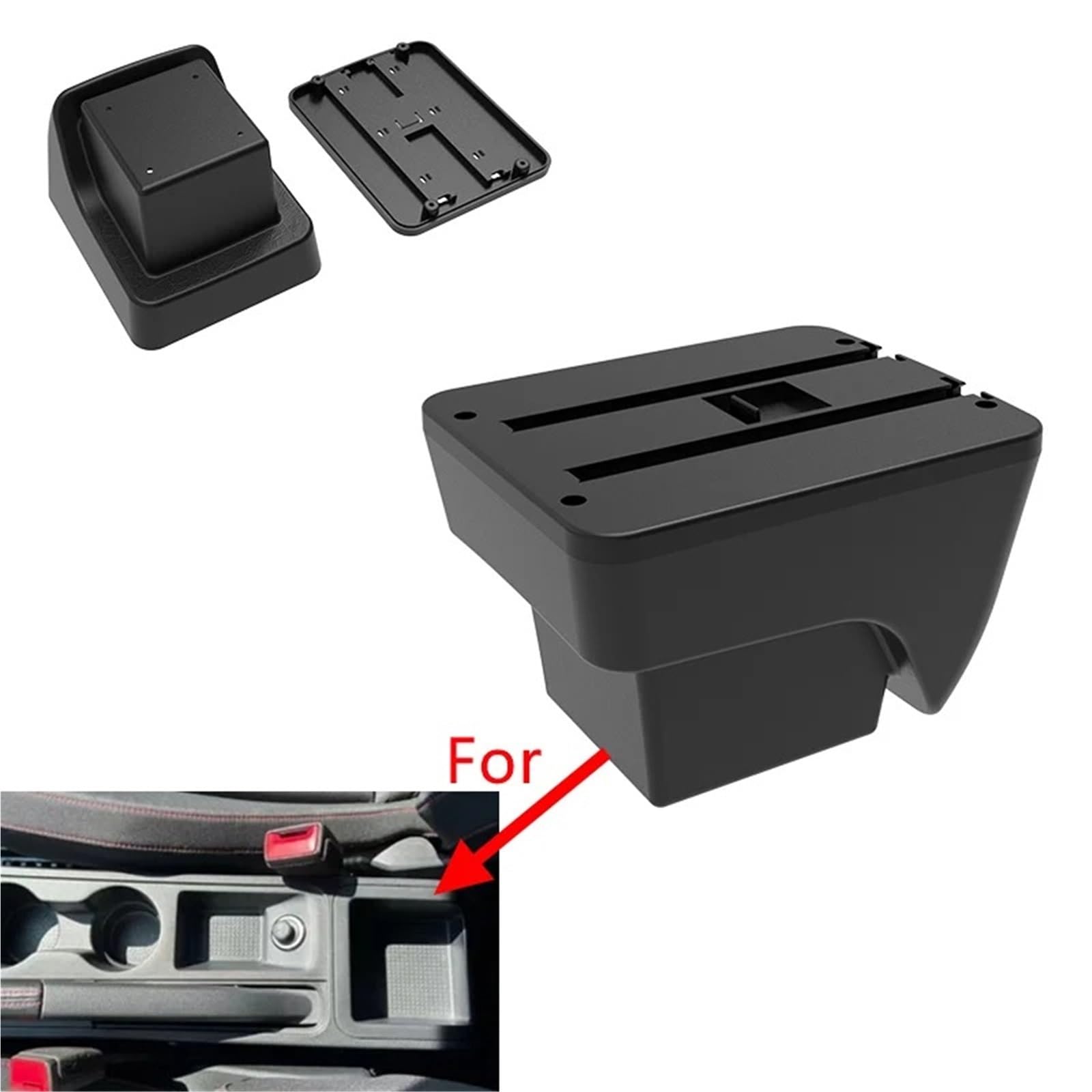 Poggia braccio Auto Per Seat Ibiza Arona 2017-2025, Vano Portaoggetti Per Bracciolo Centrale Bracciolo console centrale(B Black line 3 USB)