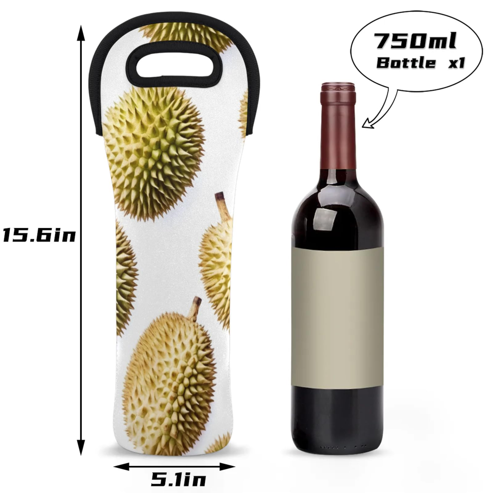 Neoprene Wine Tote Carrier Bag for Wine,Water, Champagne, Beer, Baby Bottles 15.6 x 5.1 Inches, Protective Wine Bag,Durian