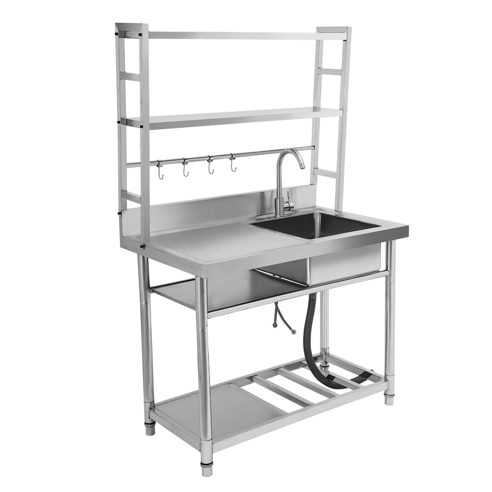 Lavandino da ristorante con ripiano a più livelli, multifunzione, in acciaio inox, commerciale, in acciaio inox, per la cucina e la gastronomia