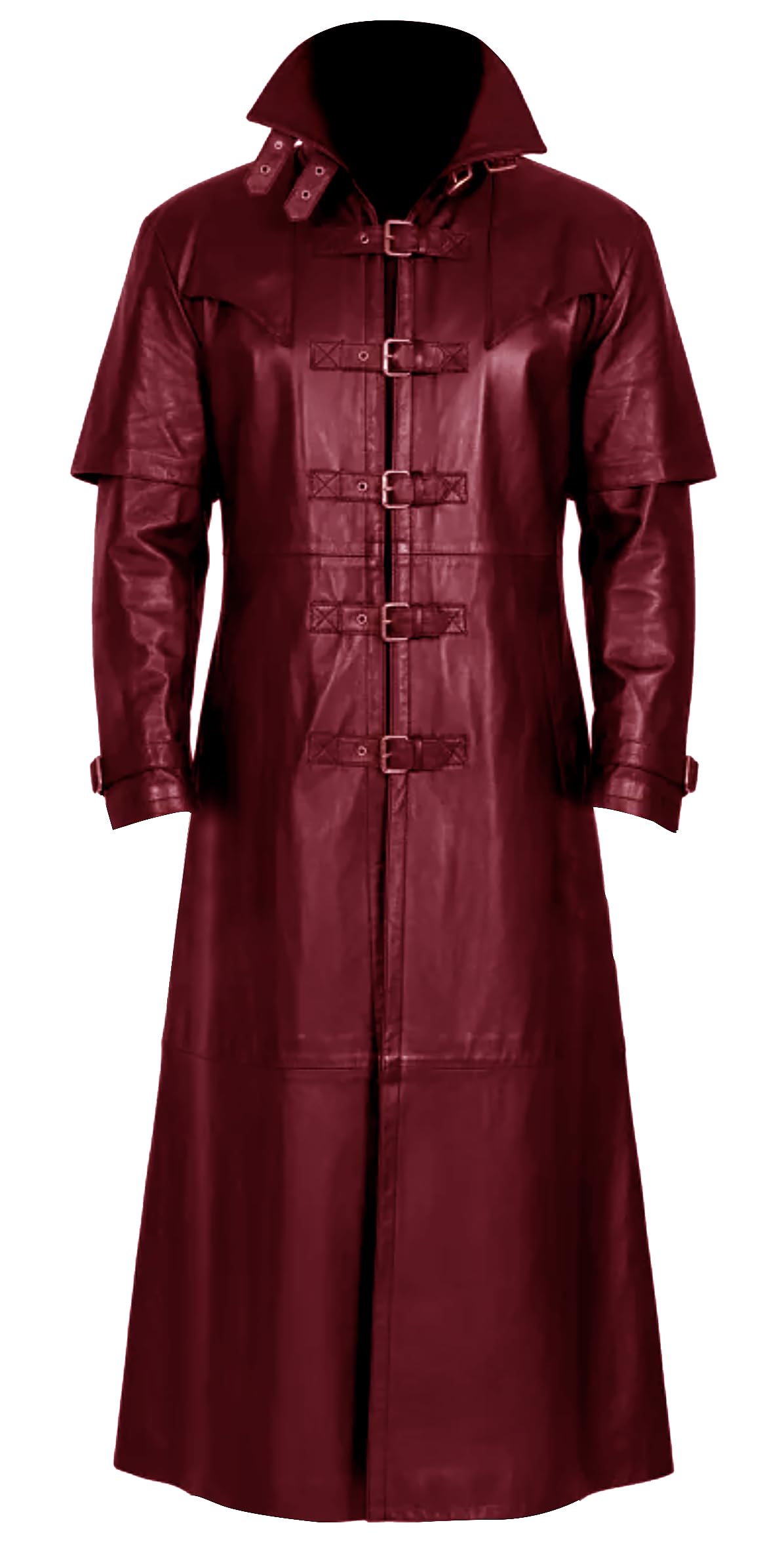 Creonetix Hub Men Goth maroon Matrix Trench Coat – Steampunk Gothic Van Helsing Costume Long Jacket for Men (maroon-X-Small) — image 1
