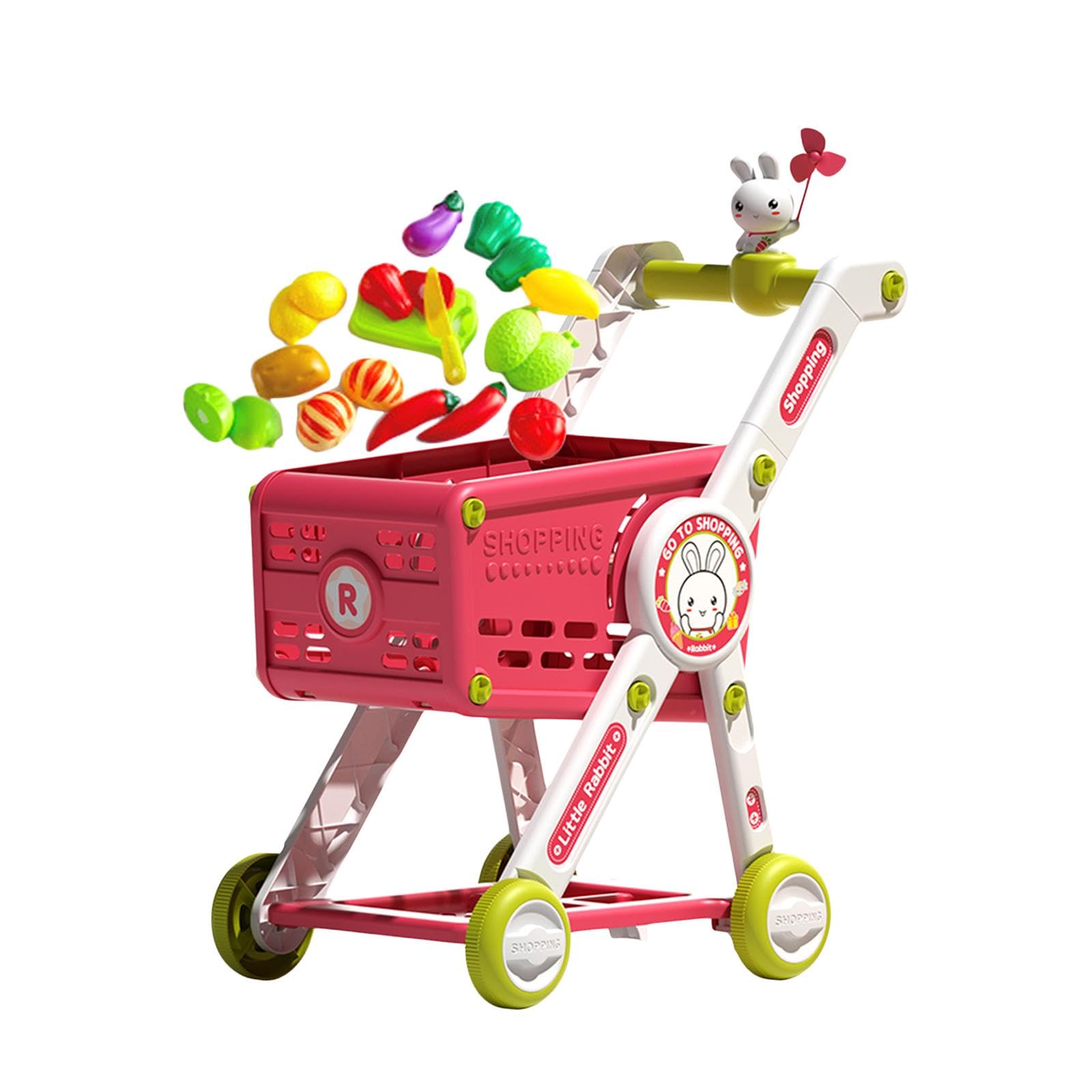 Oshhni Einkaufswagen Kinder Spielzeug Supermarkt Trolley Rollwagen Lebensmittel Zubehör Abnehmbarer Cartoon Figur DIY für Rollenspiel für Lernen Dekoration F, mit Spielzubehör