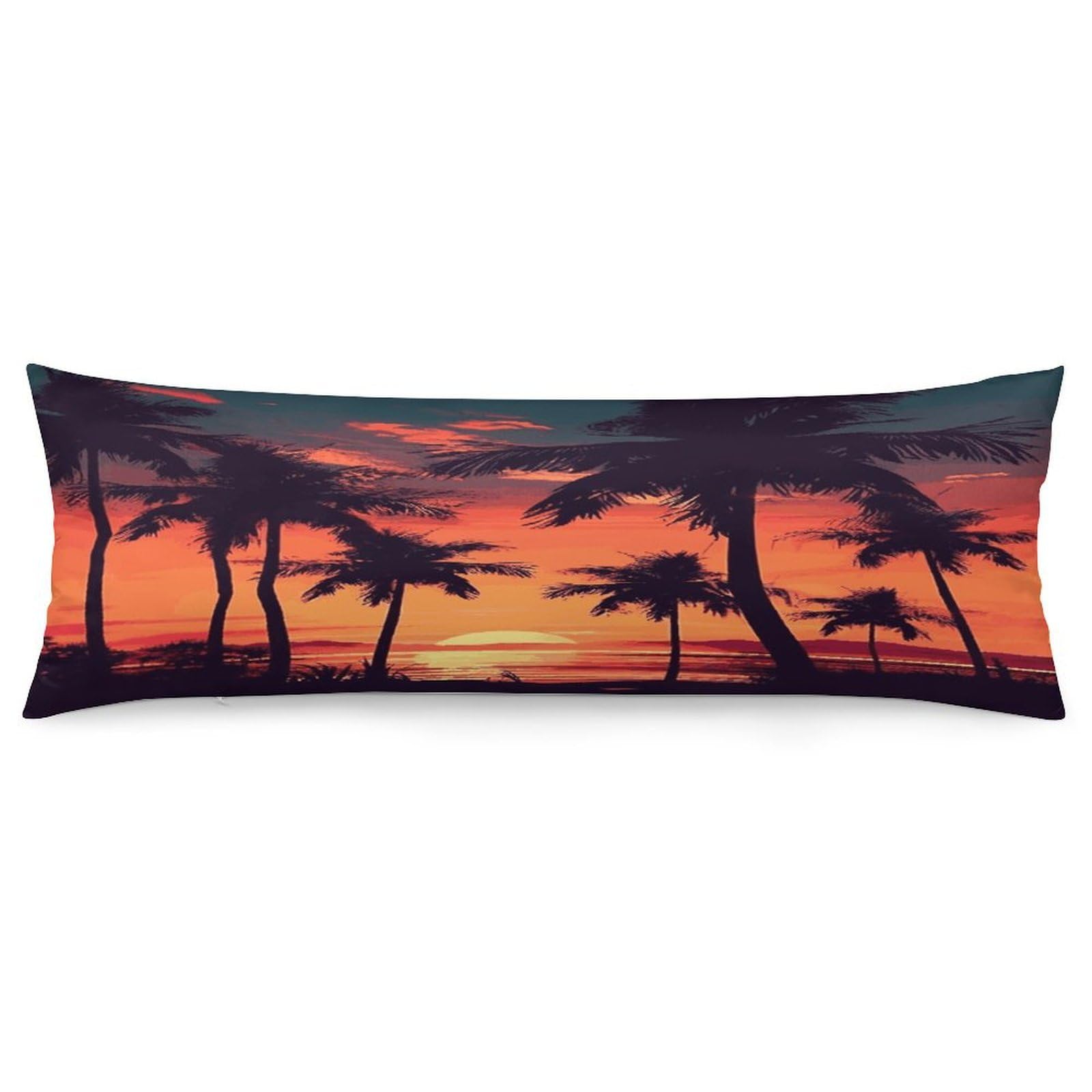 Palm Tree Summer Sunset Pillowcase Decorative Long Body Pillow Case Soft Breathable Body Pillow Cover Modern Large Pillowcase Cute Body Pillow Pillowcases for Bedroom Couch 18.9 X 53 Inch