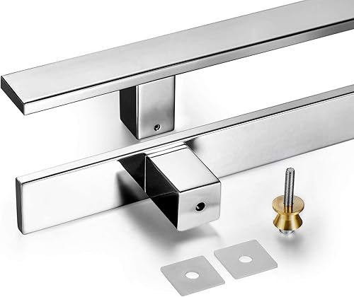 Miniatura 7 de Ranbo Manija de puerta de acero inoxidable 304 resistente de grado comercial de 12 pulgadas, manija de puerta de granero, tirador de vidrio, acabado