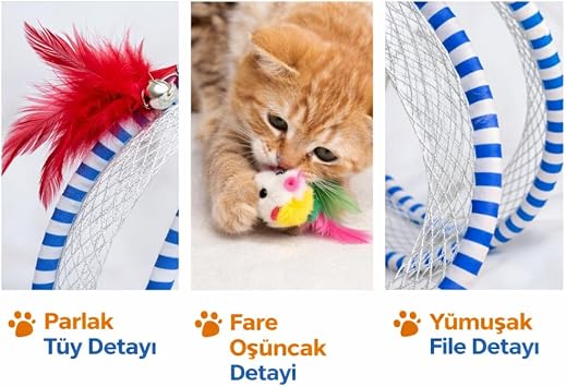 Kedi Tüneli Oyuncak Spiral – İnteraktif Kedi Oyuncağı – Fareli ve Tüylü Tasarım – Katlanabilir Kedi Tüneli – Kediler İçin Oyun ve Enerji Atma Oyuncağı – Dayanıklı Tasarım