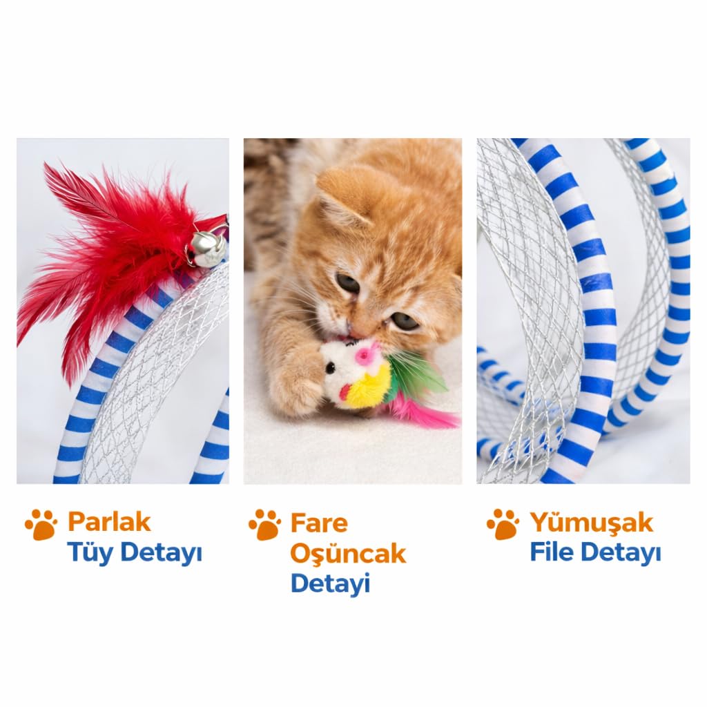 MADPET Kedi Tüneli Oyuncak Spiral – İnteraktif Kedi Oyuncağı – Fareli ve Tüylü Tasarım – Katlanabilir Kedi Tüneli – Kediler İçin Oyun ve Enerji Atma Oyuncağı – Dayanıklı Tasarım