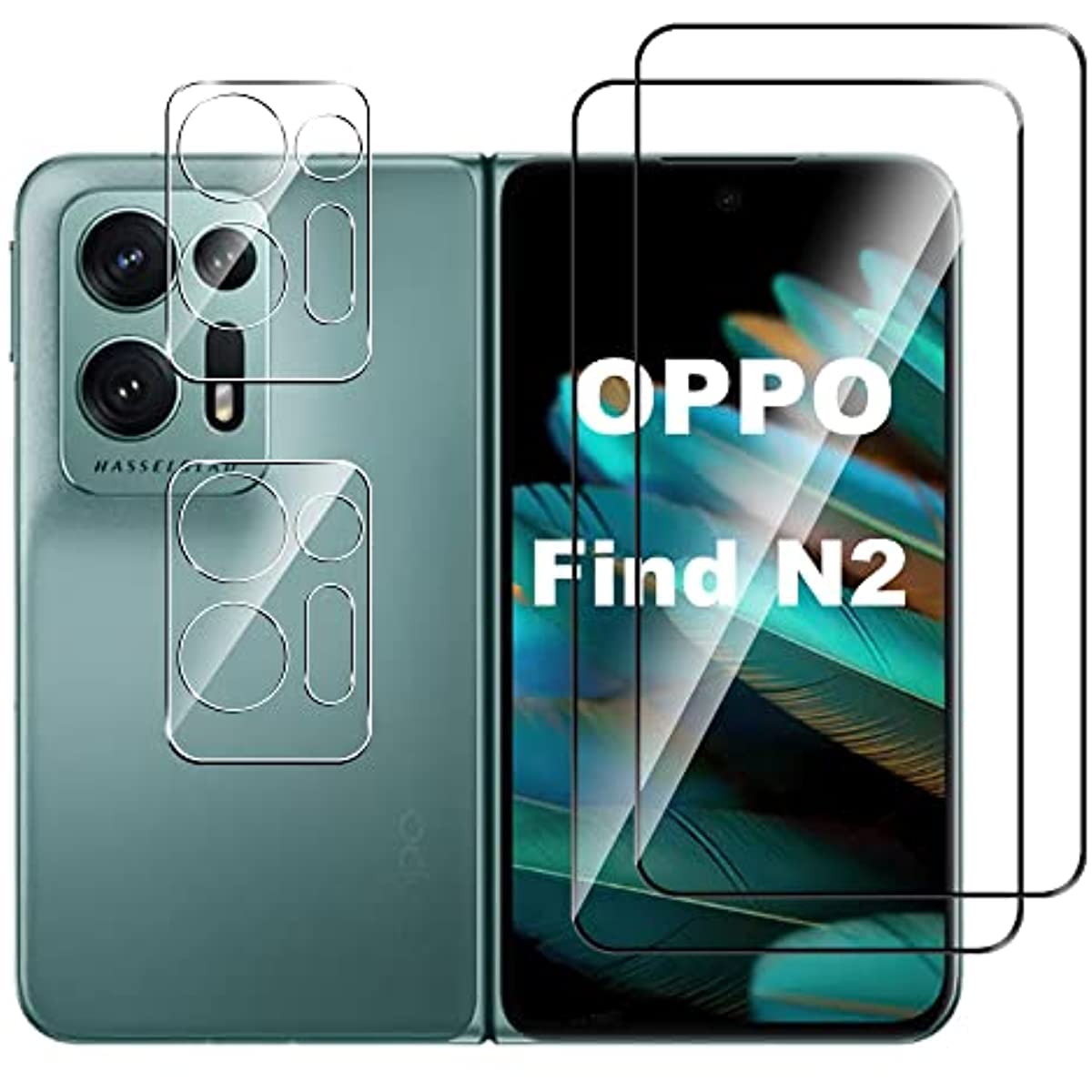 Jarttarn Tempered Glass Compatible with OPPO Find N2 5G Screen Protector [2+2 Pack] Camera Lens Protector and Screen Protector,[9H Hardness] [HD] Rear Camera Protector Film