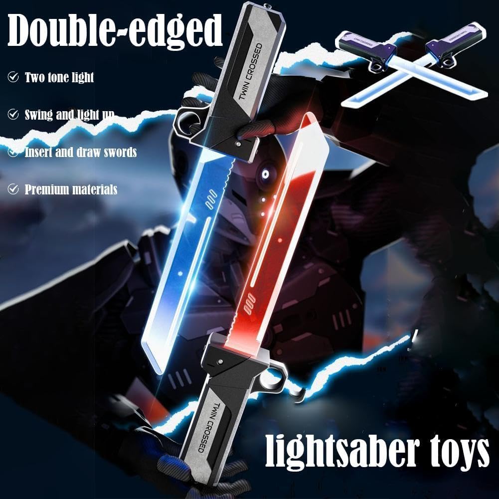 Lot de 2 épées lumineuses double clignotantes pour enfants, sabres rétractables et lumineux bleu fluo