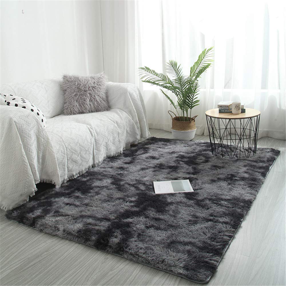 Hiser Tappeto Shaggy Tie-dye Grigio 140x200cm – Soffice Peloso Antiscivolo Per Soggiorno E Camera Da Letto