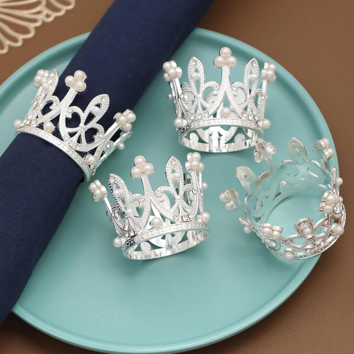 12 Pezzi Fermatovagliolo Corona in Lega di Zinco Argento | Anello Decorativo Leggero, Stile Delicato, per Matrimonio e Festa di San Valentino