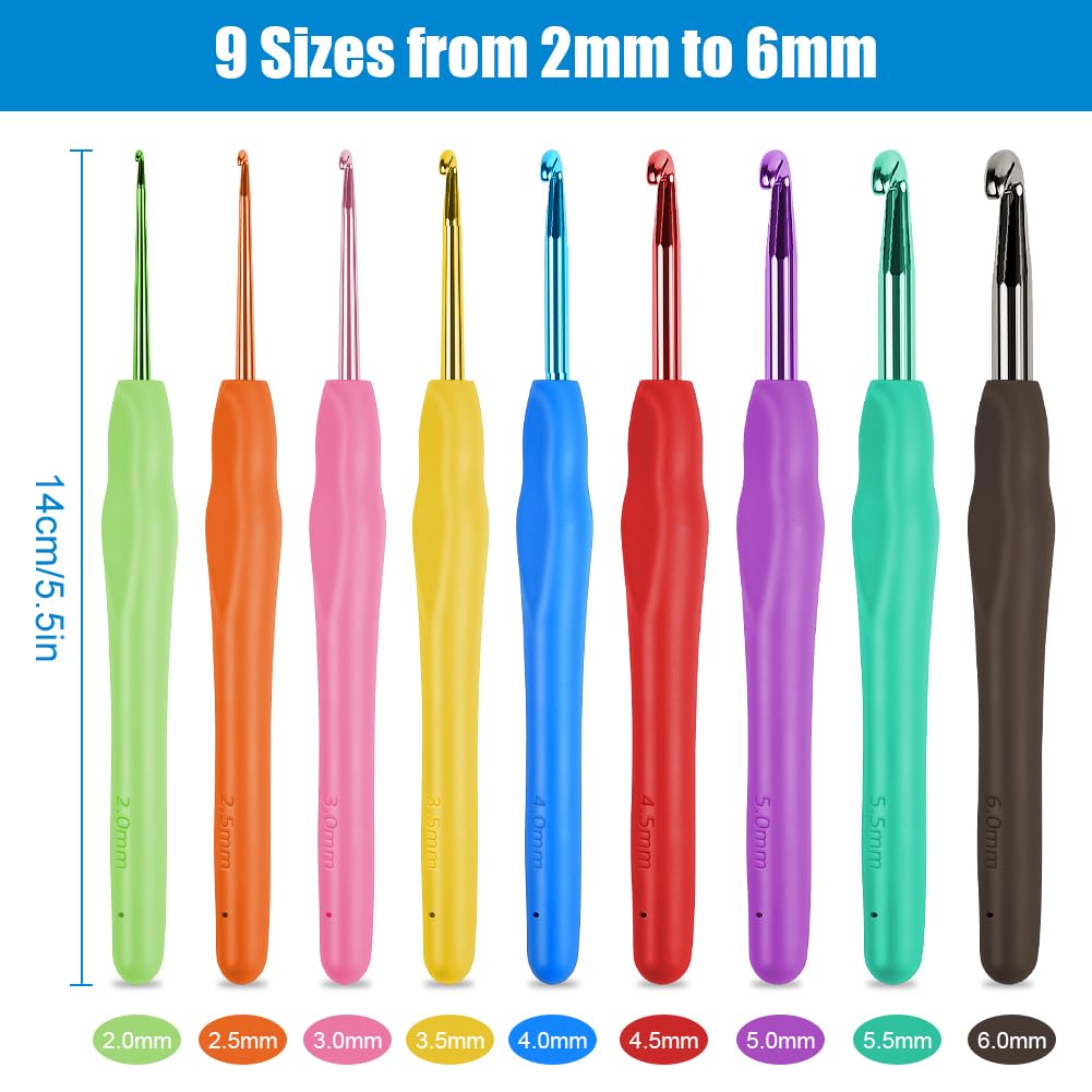 Laine Crochet Lot De 17 Crochets Tricot - Tailles 6,5mm à 10mm - Avec Aiguilles Et Marqueurs Aiguilles Tricot Lot