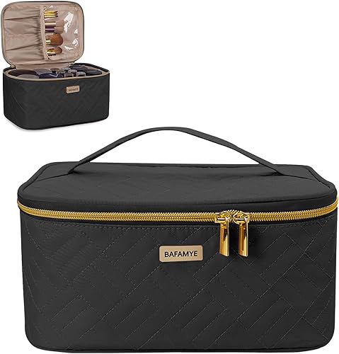 BAFAMYE Bolsa de maquillaje de viaje, bolsa de cosméticos portátil para mujer, Negro -