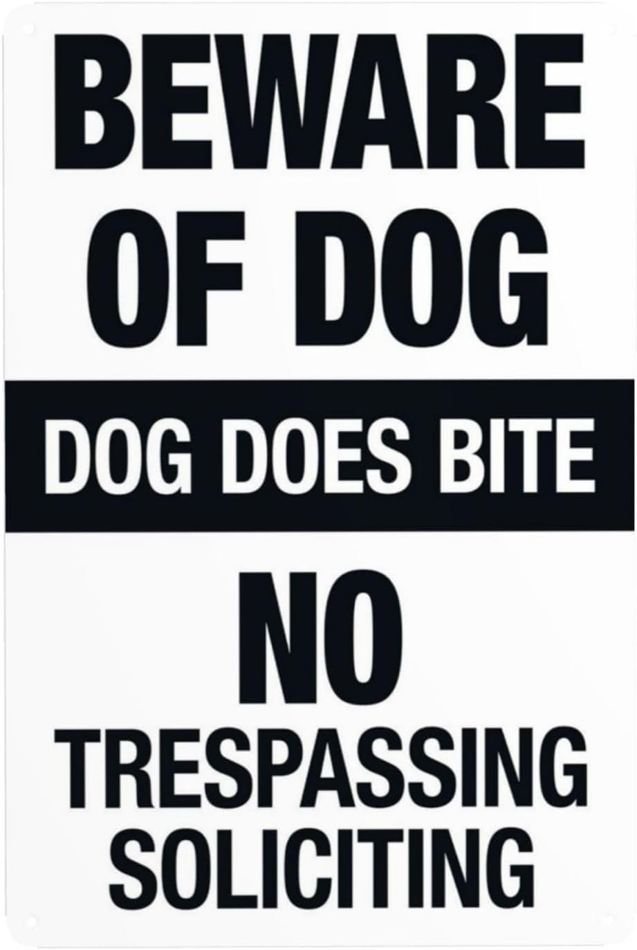 Warning Dog Does Bite No Trespassing No Soliciting Rust Free Aluminum Tin Sign - Retro Safety Decor with Pre-Drilled Holes for Home Property, Farm - 16x12 Inch​
