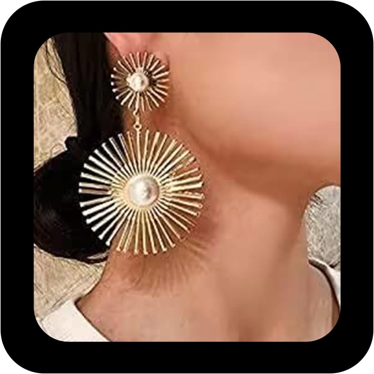 Boho Sunburst Earrings Round Pearl Drop Earrings Exaggerated Sun Stud Earrings Punk Gold Dangle Earrings Jewelry for Women and Girls