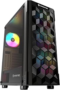 Nfortec Azir Gaming PC Case with Tempered Glass, Fan Included, Mesh Front, Compatible Liquid Cooling 360 mm – Black