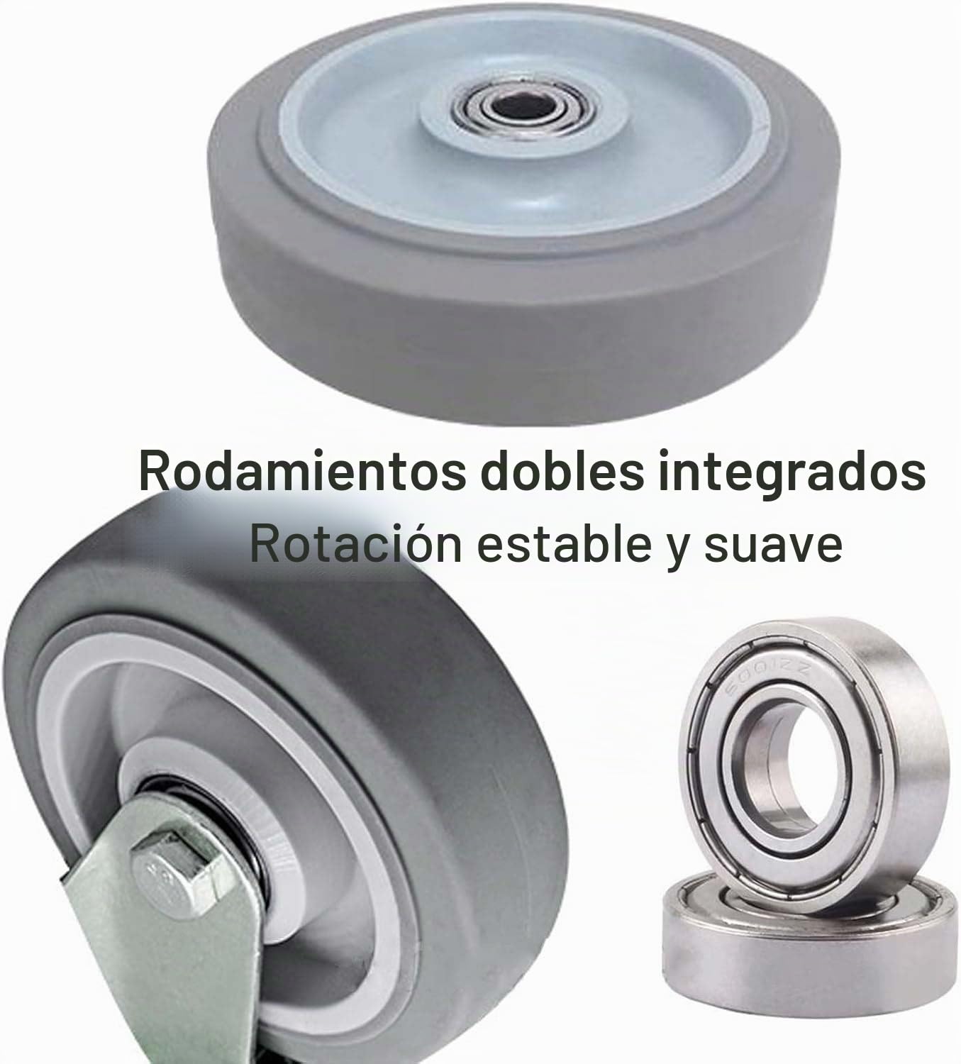 Juego de 4 ruedas giratorias con vástago M14/M16/M20 de 3", 4" y 5" con freno, silenciosas y roscadas, para carros de muebles y uso intensivo (125 mm, M14 x 30 mm)