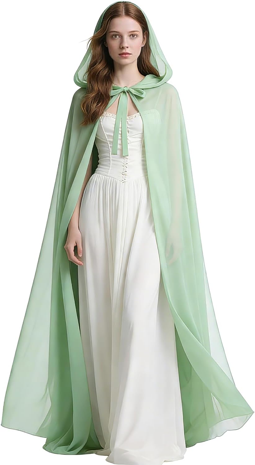 Joukavor Chiffon Hooded Cloak Medieval Renaissance Fantasy Cape for Women