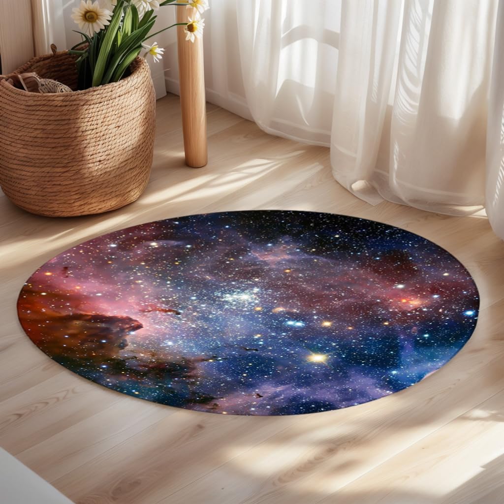 goodbath Galaxy Round Rug 90cm, Space Universe Nebula Anti-Slip Super Soft Circle Area Rug for Bedroom Living Room under Chair for Boys Girls — image 1