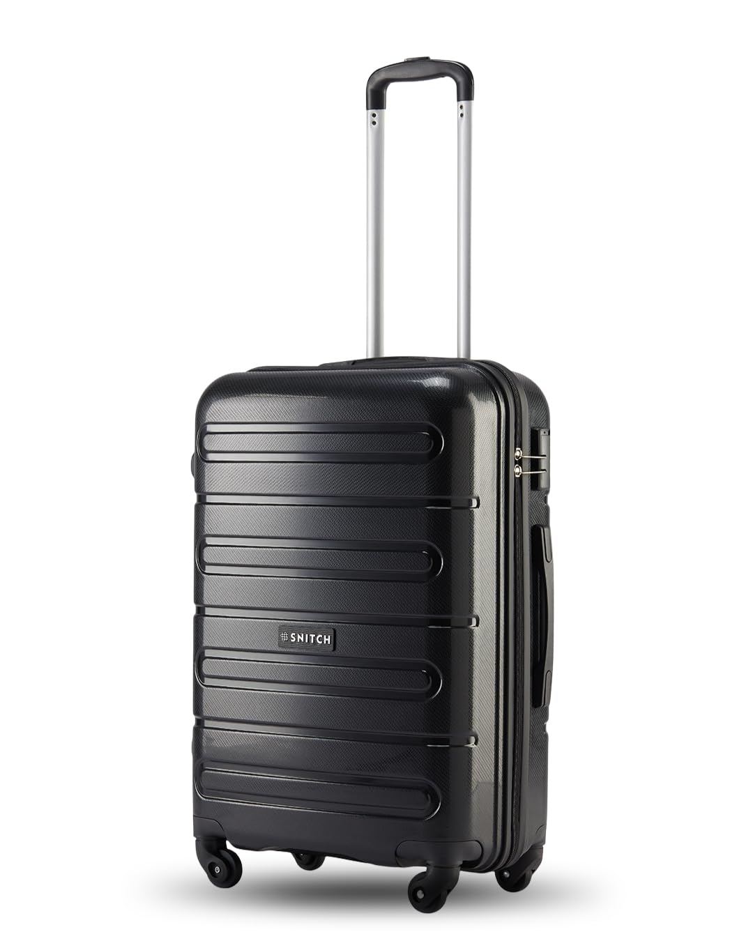 SNITCH Loop Medium Size Black Polypropylene Hard Travel Suitcase - Suitcase Medium Size & Luggage with 4 Wheels, Secure Lock & Free Shoe Bag