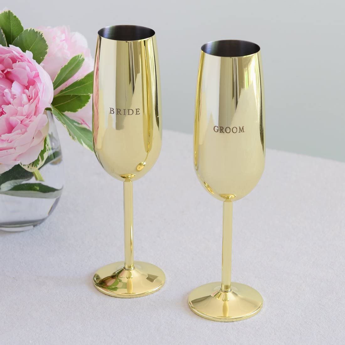 Style Me Pretty Gartner Studios Bride and Groom Toasting Flutes, Gold, 2 Pieces, 11