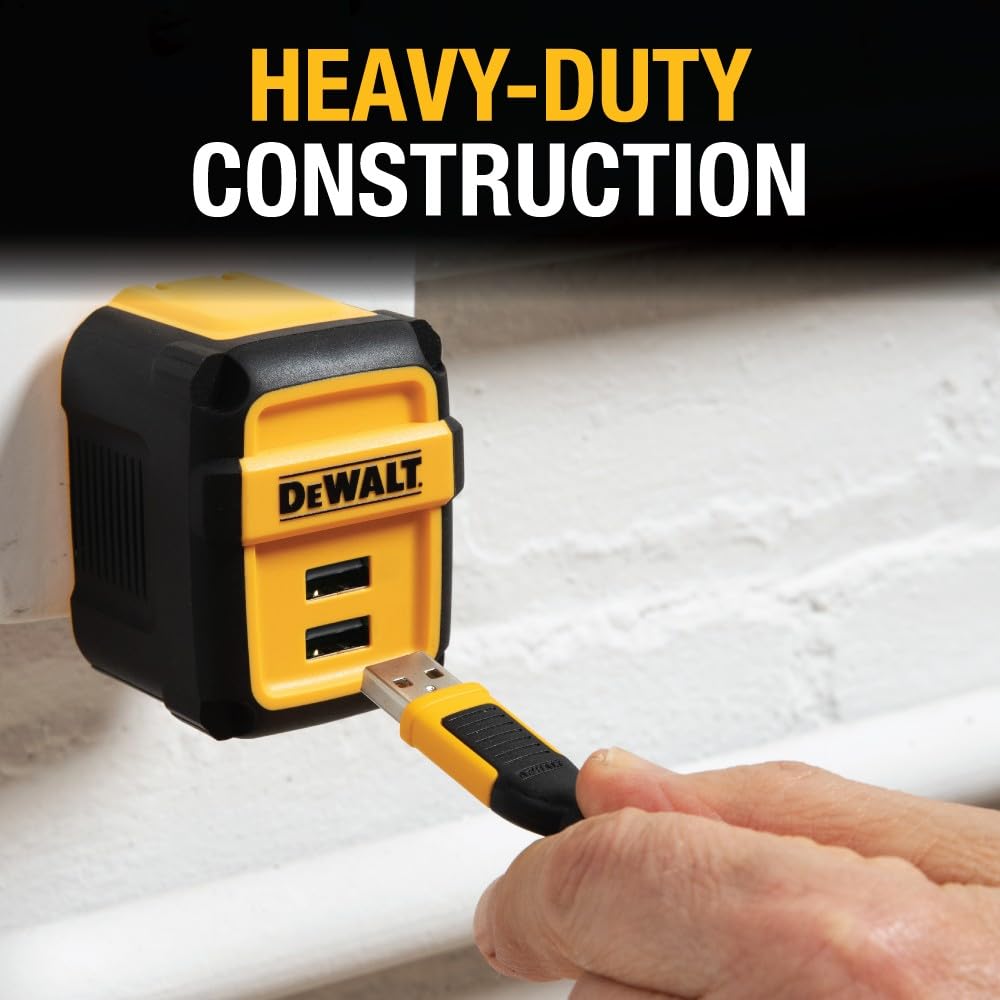 DEWALT Chargeur USB Mural Double Port 24W, Adaptateur Secteur Prise EU avec Ports Inclinés, Chargeur pour iPhone 17/16/15/14/13 Pro Max, Samsung Galaxy S22/S21/Note 20 – Design Robuste