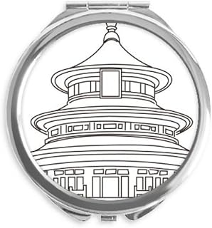 China Architecture Temple Of Heaven Pattern Hand Compact Mirror Round Portable Pocket Glass
