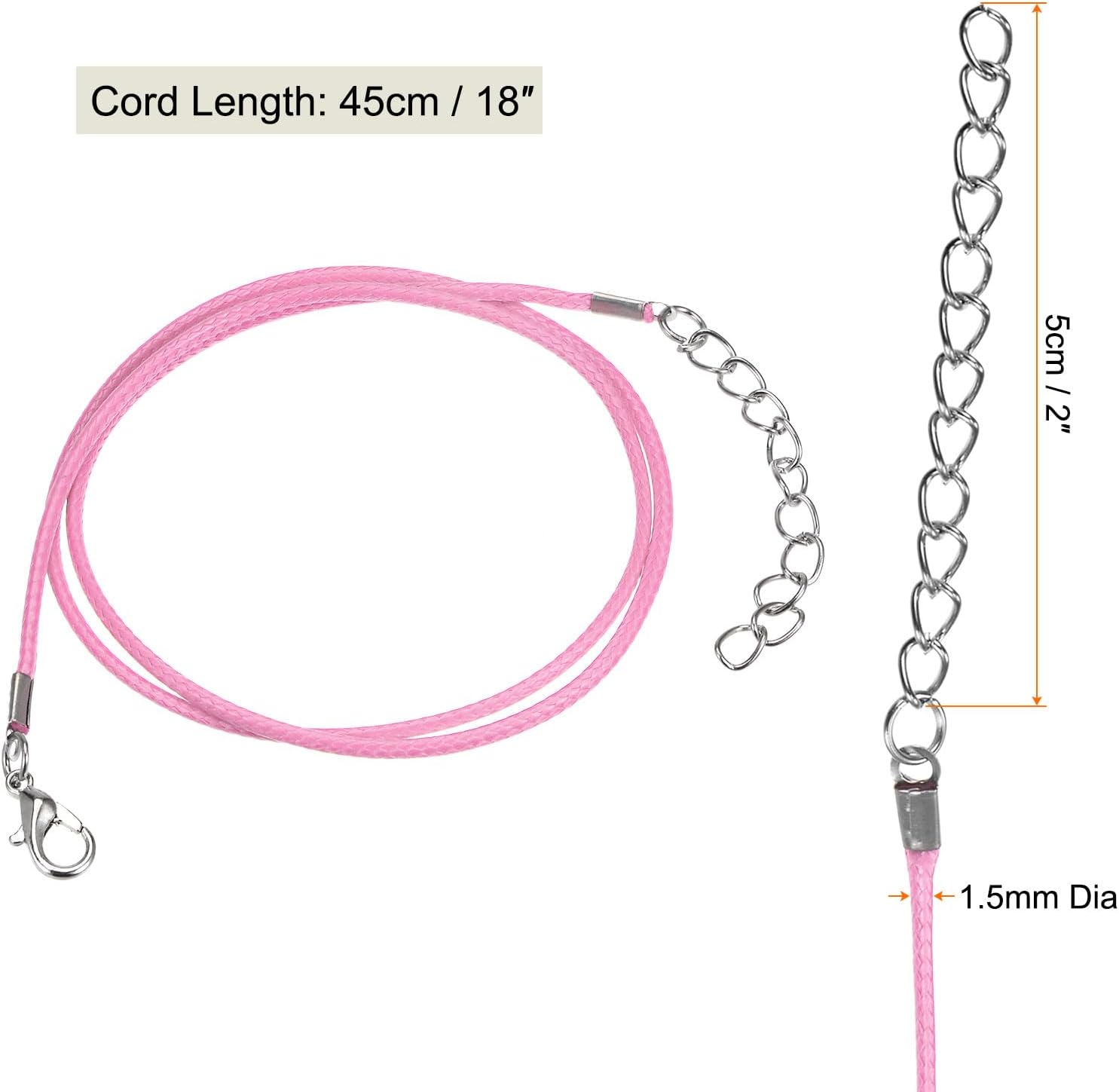 HARFINGTON 20Pcs Waxed Necklace Cord Bulk Pink 1.5mm Dia 18" Necklace String Rope with Chain Clasp for Pendants Bracelets Jewelry Making Supplies Accessories - Image 2
