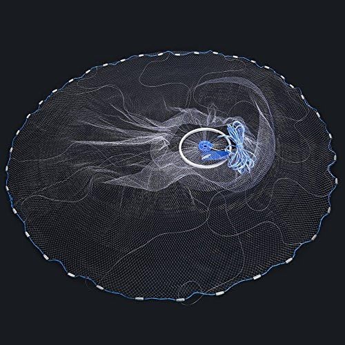 VGEBY Hand Throw Fishing Net Nylon Mesh Net with 2m/6.5ft Hand String and Heavy Ring