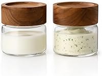 Vista 12 de Juego de 2 tarros de vidrio de 10 onzas de grado alimenticio con tapas de madera de acacia resistentes, sellables e impermeables, transparentes