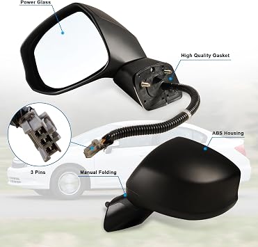 Left Driver side Mirror Fits 2012-2015 Honda Civic with Power Glass Non-heated Without Turn Signal Light Replaces 76252TR0A01 (3 Pins)