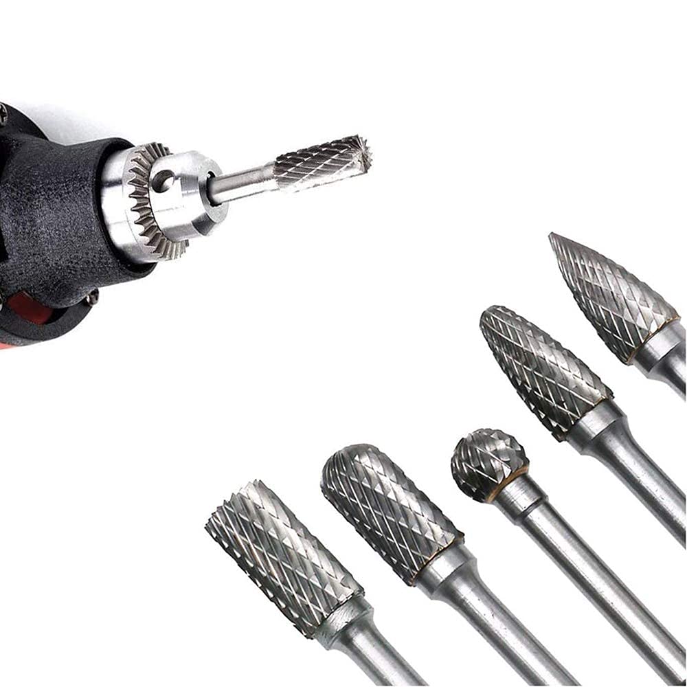Gasea 5pcs Fresas Diamante, 1/4 pulgada de Fresa Metal Lápices Set Taladro bit para Herramientas Rotativas Molienda Pulido Grabado de Bricolaje