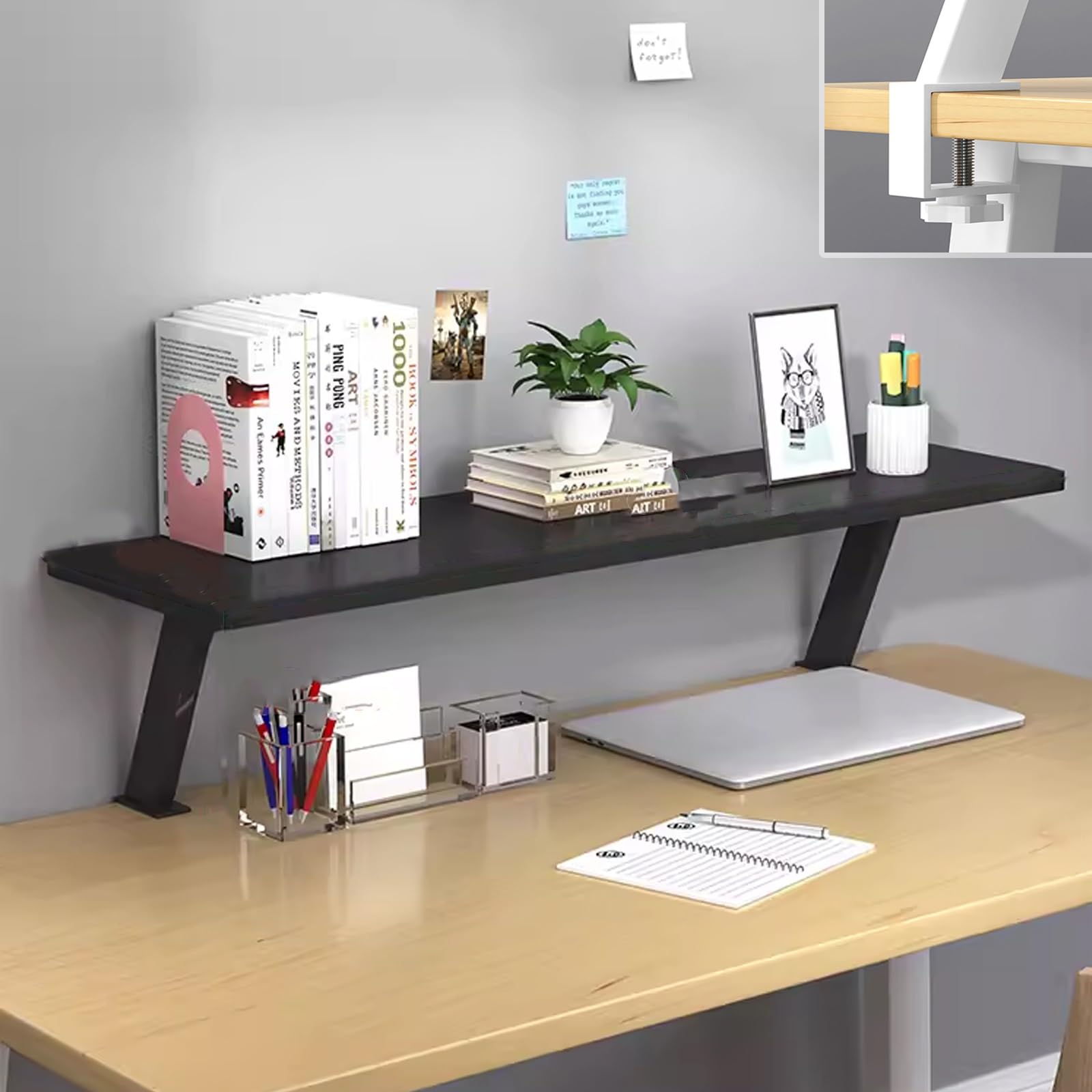 Étagère de rangement en D avec pince pour accessoires de table Grand espace noir 80 cm Plateforme de poste de travail surélevée