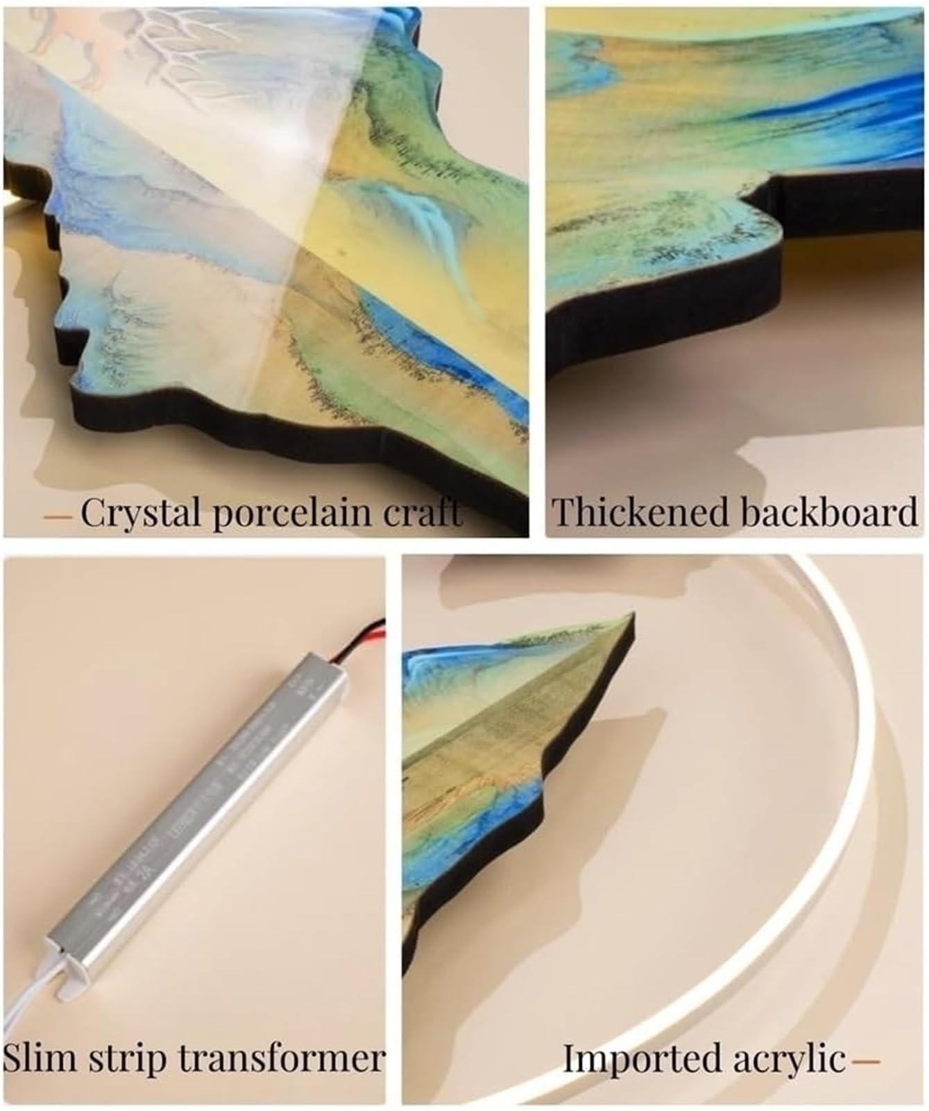 Cuadro Mural con Luces LED, pez Chino y Pintura acrílica, Escultura iluminada para el hogar, Dormitorio, Pasillo y Entrada (Verde, 40 cm de Largo x 90 cm de Ancho)