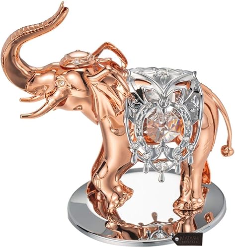 Matashi Adorno de elefante de Navidad – Figura chapada en oro rosa y plata con cristal – Figura decorativa de mesa para decoración del hogar – Ideal