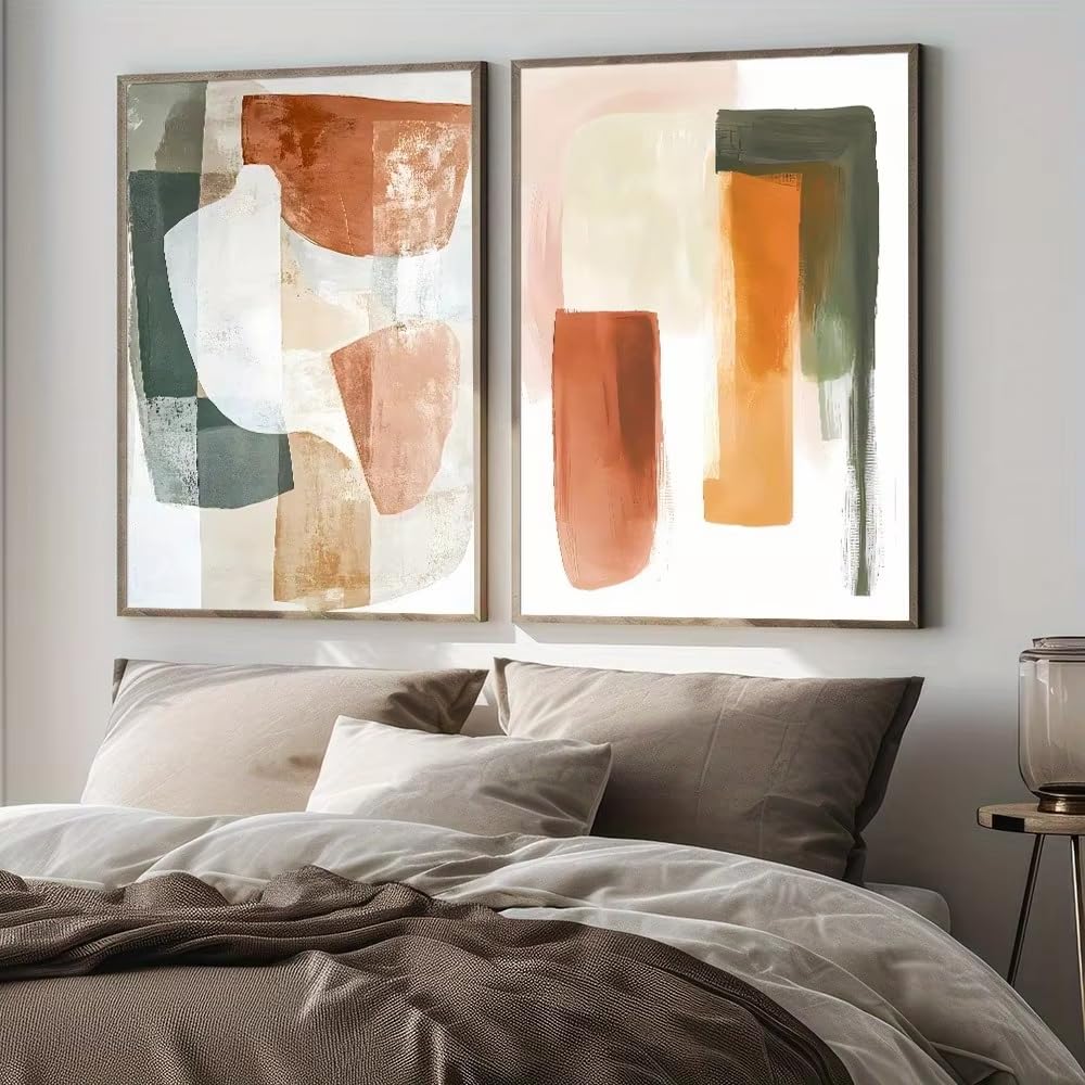 IHHGNB 2 szt. Bezramkowy artystyczny geometryczny abstrakcyjny plakat na płótnie wydruki prosty zielony kształt sztuka nowoczesna dekoracja ścienna do domu (80 x 110 cm (31 x 43 cale) x 2/bez ramki)