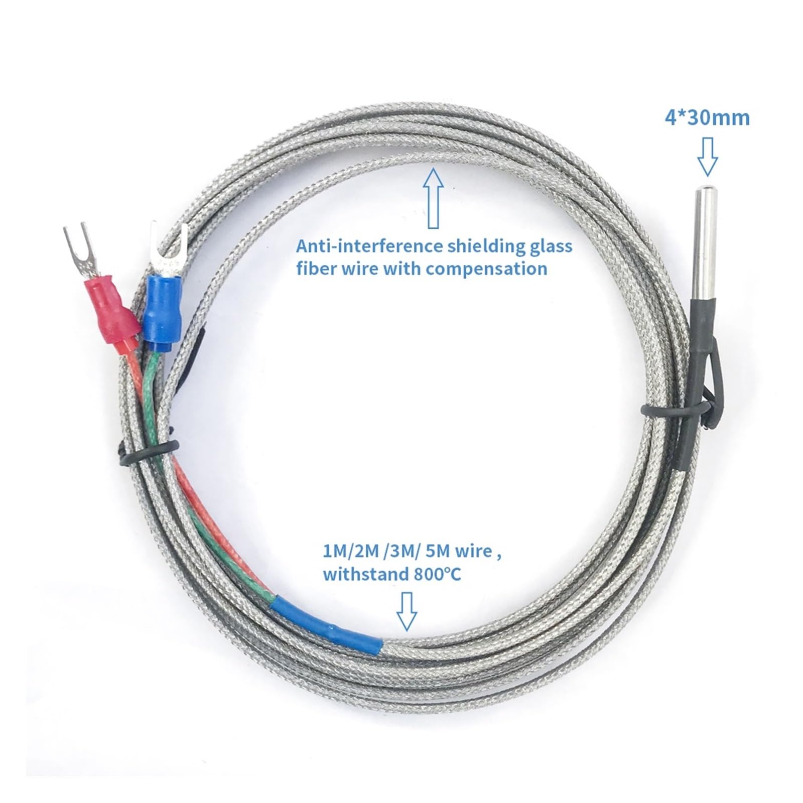 Czujnik temperatury Premium 4 * 30mm termopara typu in-line K/J/PT100 0-800 ℃ dla przewodu regulatora temperatury 1M 2M