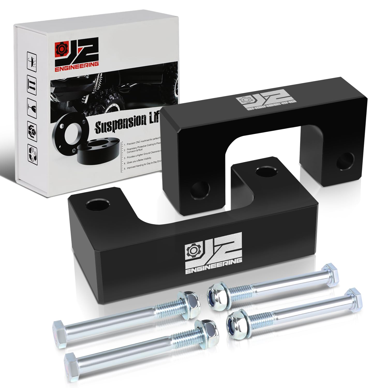 J2 Engineering2-1/2" Front Leveling Lift Kit Compatible with 07-22 Silverado 1500 / Sierra 1500,J2-LK-CH-F-005-BK