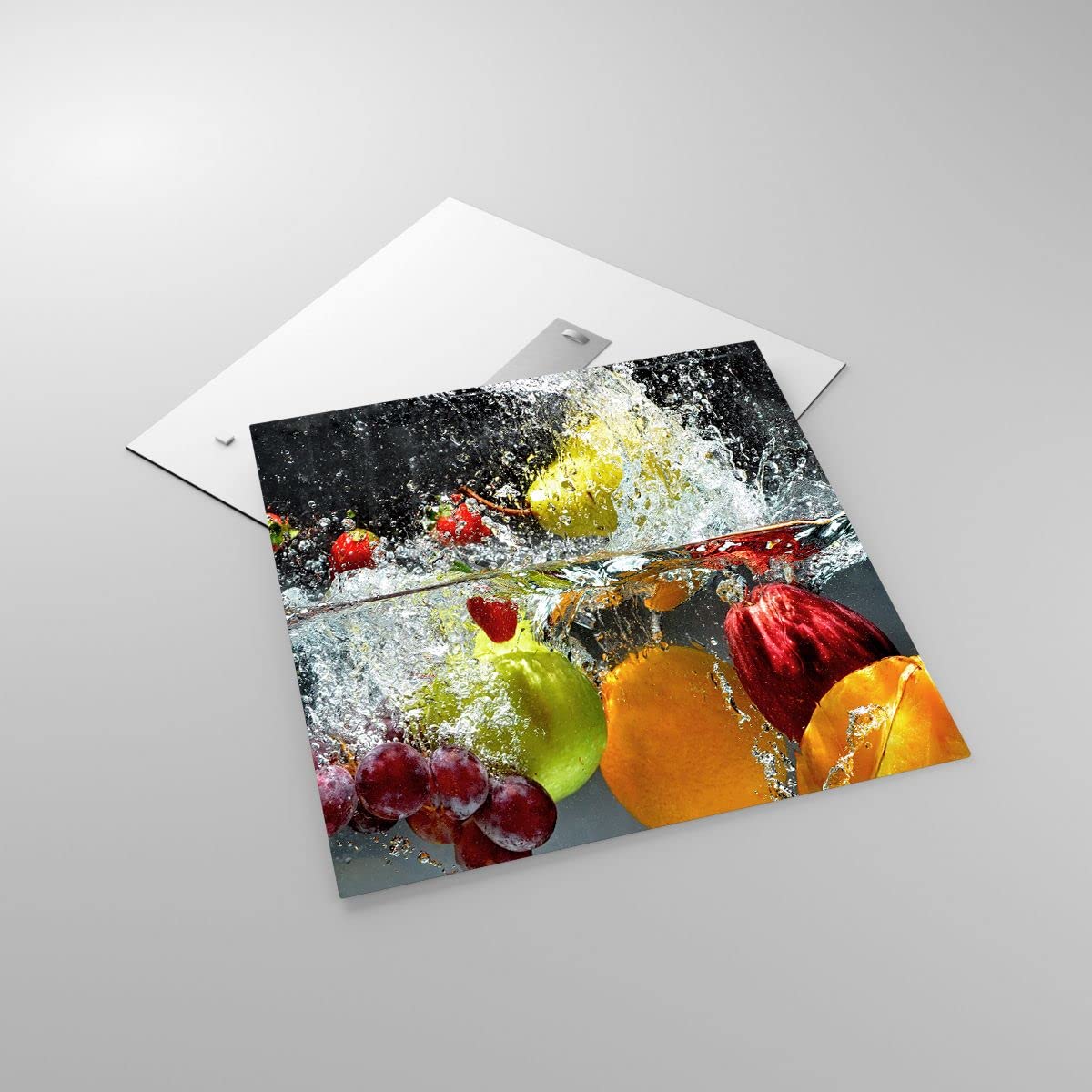 Moderne Impression sur Verre Fruits eau éclaboussures nourriture Image Tableau en Verre Decoration Murale 60x60cm Deco Cadre Salon Chambre Carré Grand Tableaux Decoratifs Muraux Art GAC60x60-2972