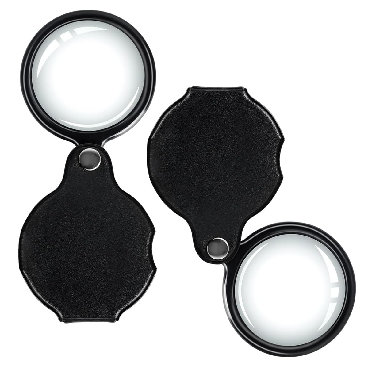 SamHeng5X Pocket Magnifier, 2 Pack Black Mini Folding Magnifying Glass with Rotating Protective Holster, Handheld Small Eye Loupe for Reading Inspection Jewelry Hobby Crafts Science Class
