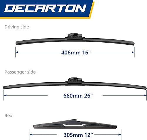 Miniatura 2 de DECARTON Repuesto de limpiaparabrisas de 26 + 16 + 12 pulgadas y limpiaparabrisas trasero para Kia Sorento 2016-2020, juego combinado de 3 piezas