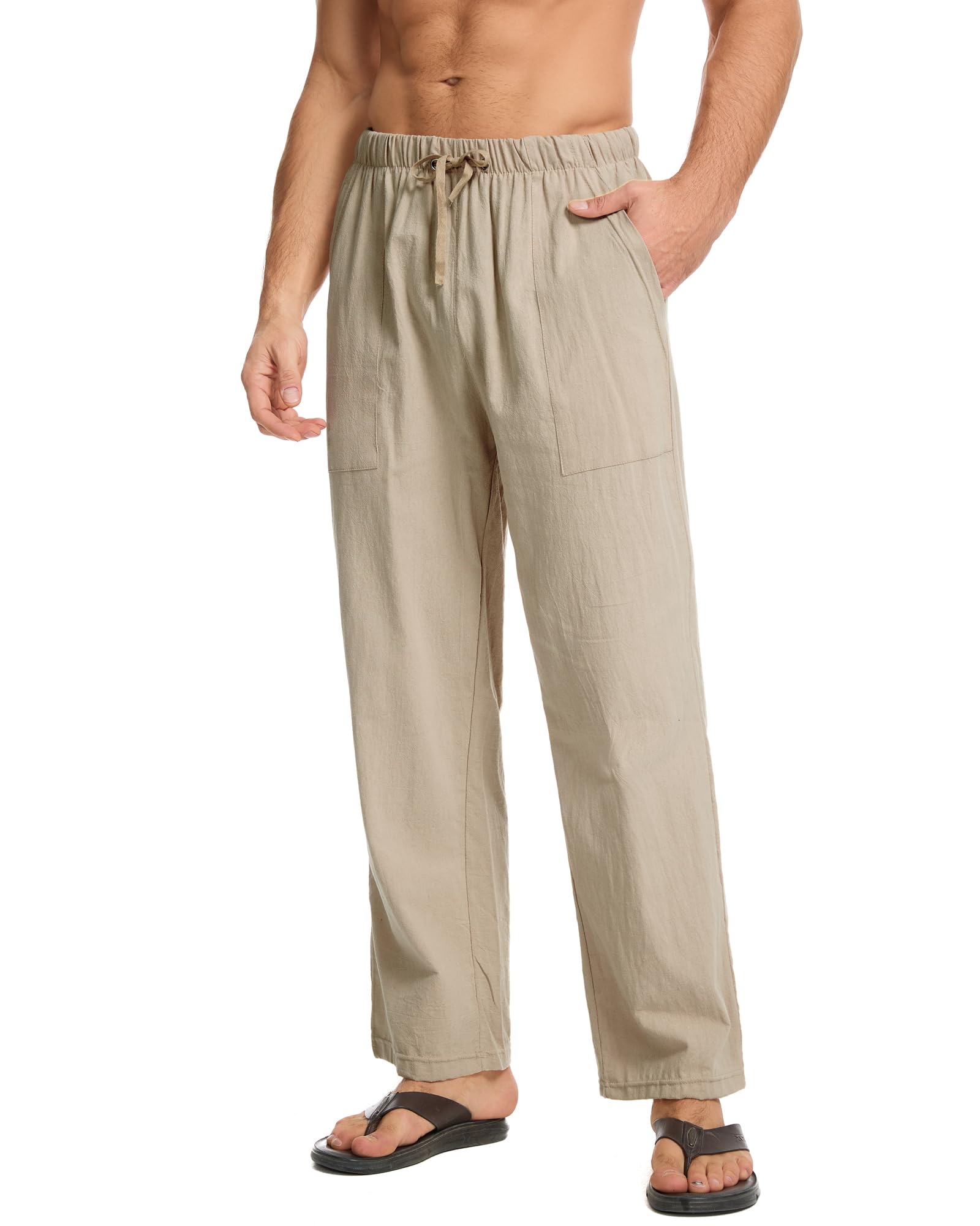 Cegerne Pantaloni di Lino da Uomo Pantaloni Estivi Lunghi Leggeri Medievale vestibilità Ampia Casual Pantaloni Casual Spiaggia