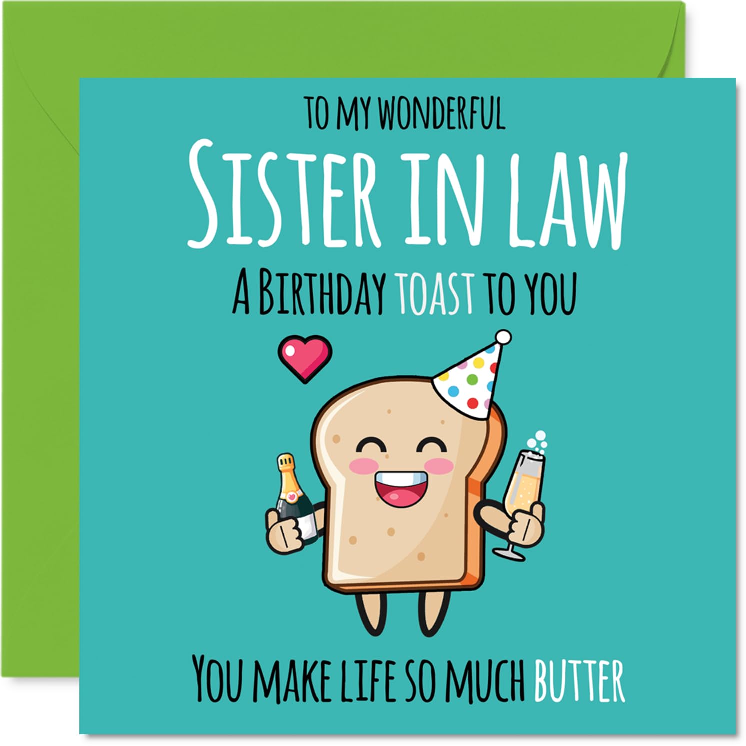 Sister in Law Birthday Card - Cute Toast - Happy Birthday Card for Sister in Law from Brother Sibling, 145mm Bday Greeting Cards