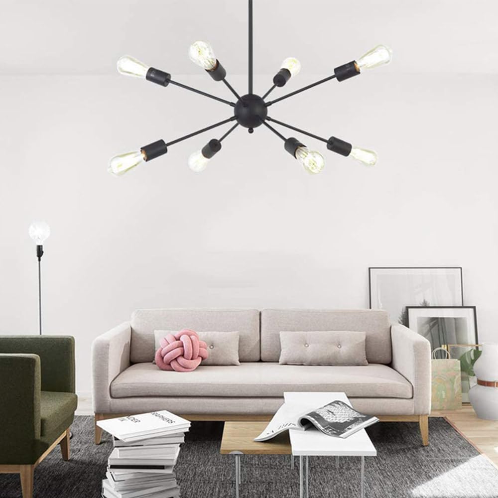 Mengjay Plafoniere Lampadari Sputnik Lampadario Semi-incasso da Soffitto 8 Luci,Lampadario a Sospensione,Lampade da soffitto E27 per Sala da Pranzo Cucina Soggiorno (Senza Lampadina) (8 teste(Nero))