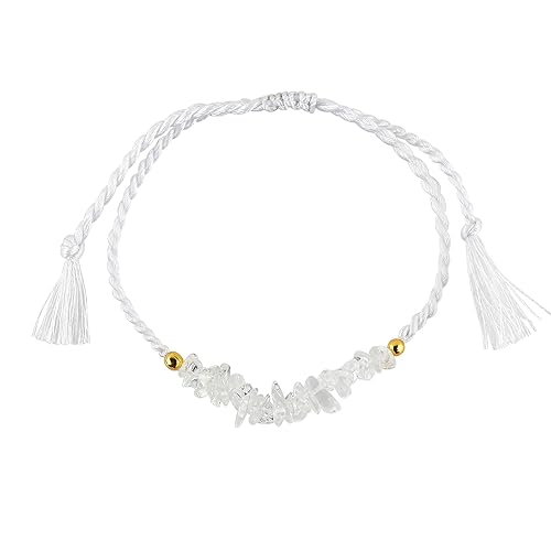 Natural Clear Quartz Chips Braided Bracelet, Energy Healing Crystals, Birthday, Gift for Her, Resizable Hand Braid Rope Thread Protection Bracelet