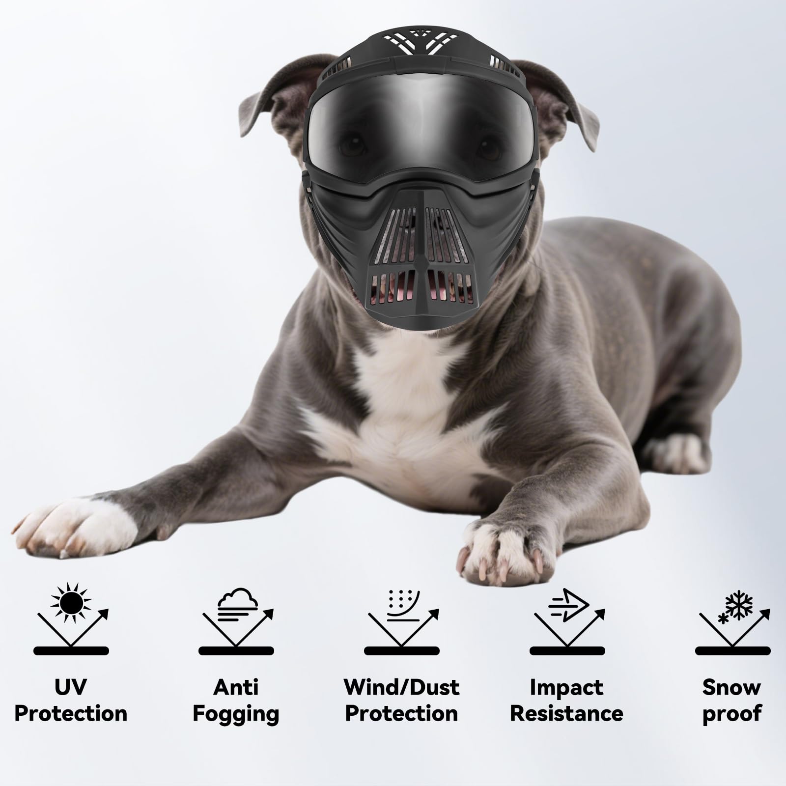 PETLESO Protective Mask for Large Dogs Dog Goggles with Face Shield, UV Windproof, Dog Mask, Cool Headgear for Halloween Cosplay, Black - Image 4