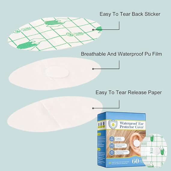 Ear Covers for Shower, 60 Pcs Waterproof Ears Protectors Ear Covers, Baby Waterproof Ears Stickers, for Shower Surfing Snorkeling Swimming Water Sports Kids Bath Women Men Adult Festival Gifts